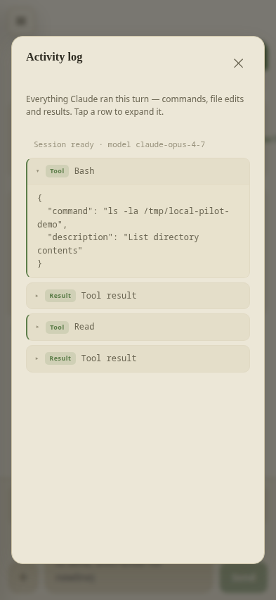 Mobile — activity log