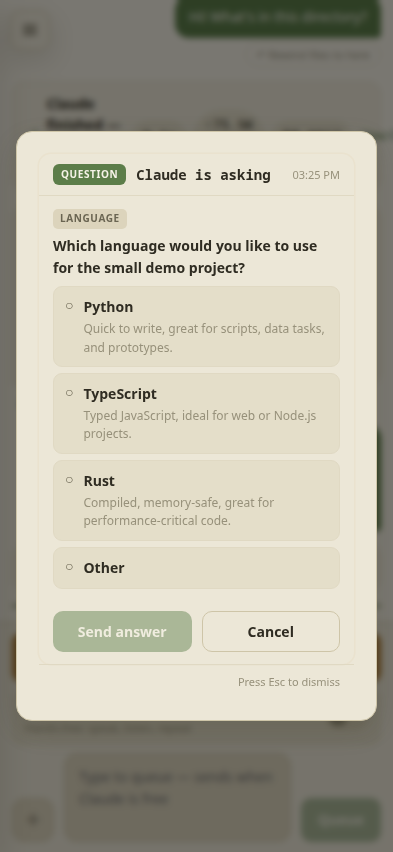 Mobile — elicitation modal